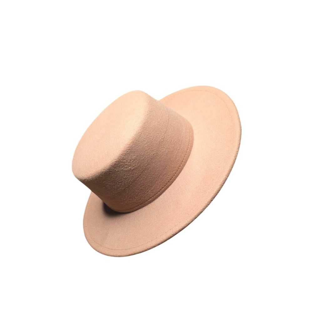 Khaki Wide Brim Fedora Hat Women Flat Top Vintage Boho Parisian One Size